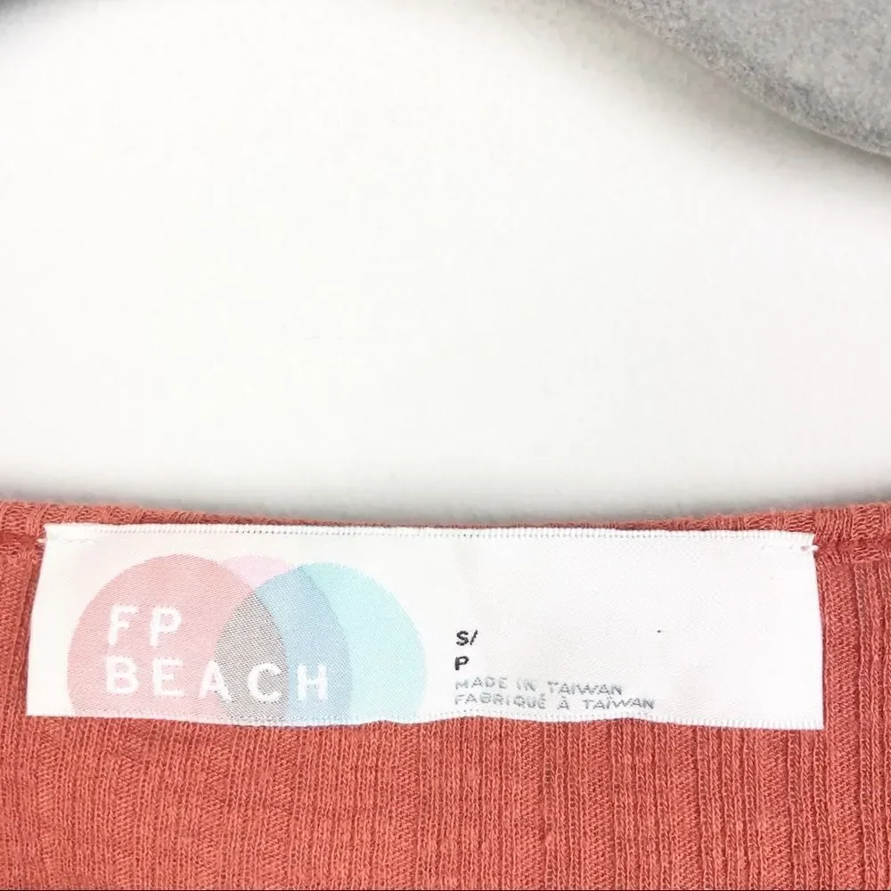 FREE PEOPLE BEACH | Rust Orange Peasant Long Sleeve Cropped Top Women’s Size S